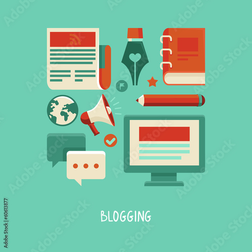 Vector: Blogging and writing - vector flat icons Blogging and writing - vector flat icons