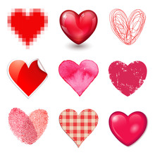 collection of 9 different vector hearts