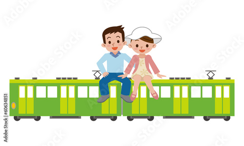 Illustration: 電車の旅をするカップル 電車の旅をするカップル