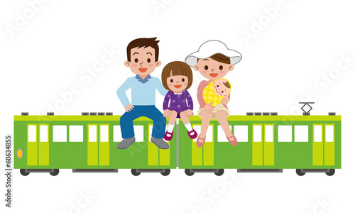 Illustration: 電車の旅をする家族 電車の旅をする家族