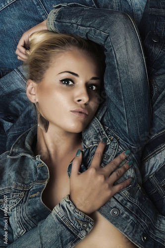 Photo: Fashionable Beautiful Woman in Jeans. Denim.Beauty Sexy Girl Fashionable Beautiful Woman in Jeans. Denim.Beauty Sexy Girl
