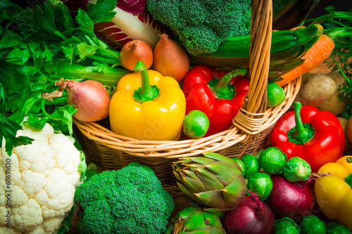 Photo: mix of season vegetables in wicker basket mix of season vegetables in wicker basket