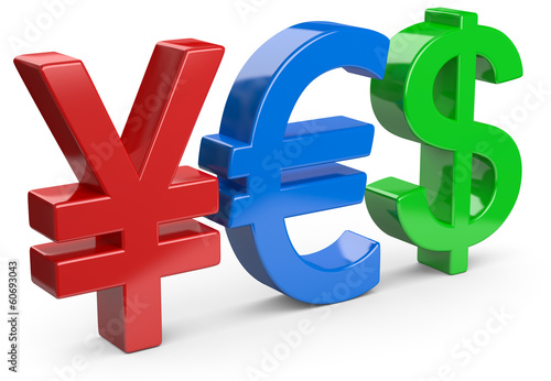 Illustration: Yen Euro Dollar bunt Yen Euro Dollar bunt