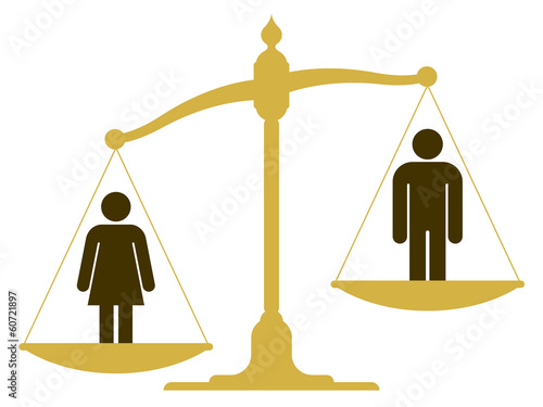 Vector: Unbalanced scale with a man and woman Unbalanced scale with a man and woman