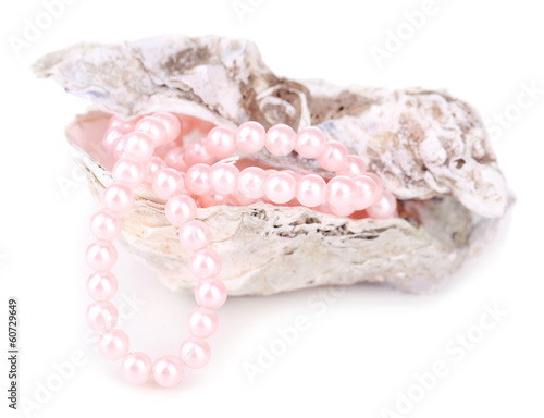 Photo: Shell with pearls, isolated on white Shell with pearls, isolated on white