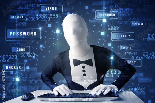 Photo: Man without identity programing in technology enviroment with cy Man without identity programing in technology enviroment with cy
