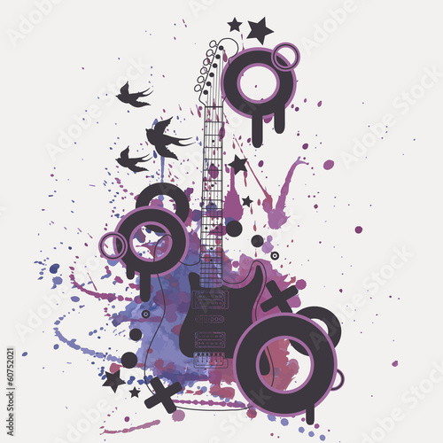 Vector illustration of electric guitar with watercolor splash