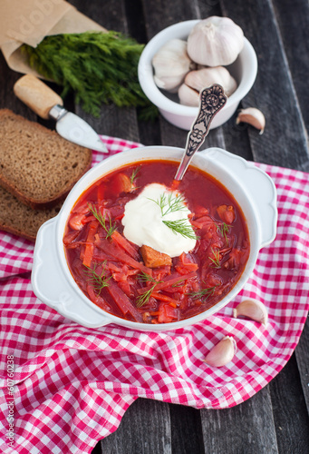 Photo: Red borsch with sour cream Red borsch with sour cream