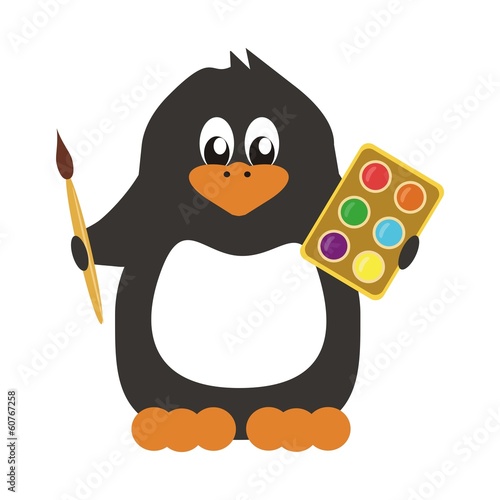 Vector: nice penguin with paints nice penguin with paints