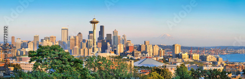 Photo: Seattle skyline panorama at sunset, Washington, USA Seattle skyline panorama at sunset, Washington, USA