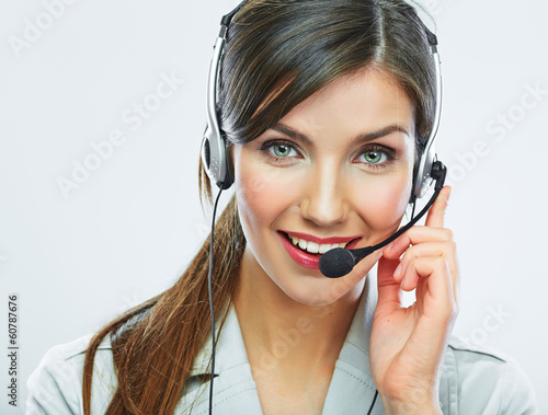 Photo: Customer support operator close up portrait. call center smili Customer support operator close up portrait. call center smili