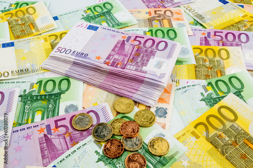 Photo: many different euro bills many different euro bills