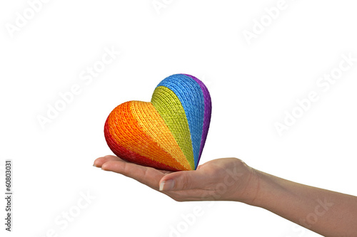 Illustration: hand with wool heart symbol of peace hand with wool heart symbol of peace