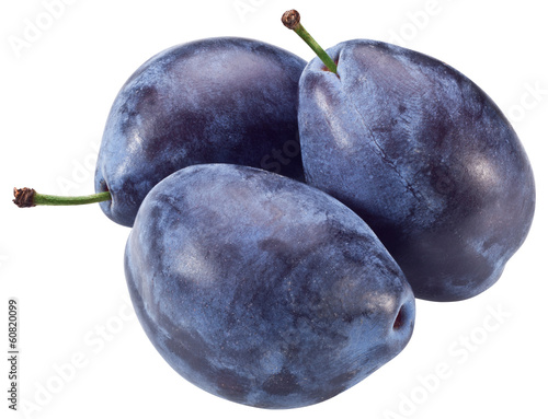 Photo: Three plums with leaf. Three plums with leaf.