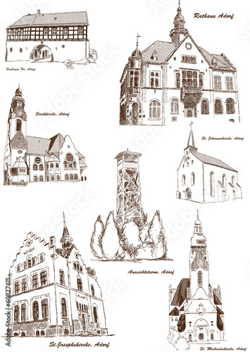 Vector: Stadtansichten Adorf Gebäude historisch Architektur Stadtansichten Adorf Gebäude historisch Architektur