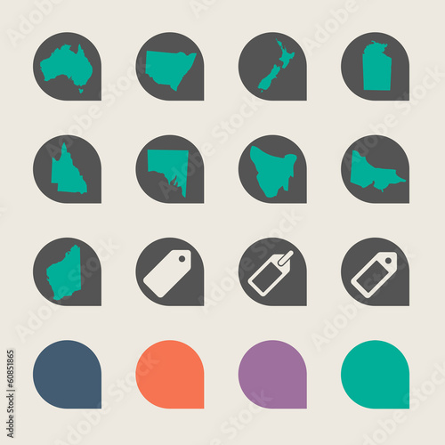 Illustration: Australia states map buttons Australia states map buttons