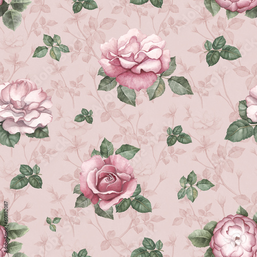 Photo: Watercolor pattern with rose illustration Watercolor pattern with rose illustration