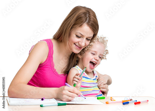 Photo: Mother and kid draw together Mother and kid draw together