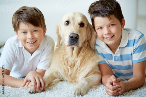 Photo: Boys with dog Boys with dog