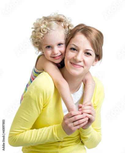 Photo: Happy mother and daughter isolated on white background Happy mother and daughter isolated on white background