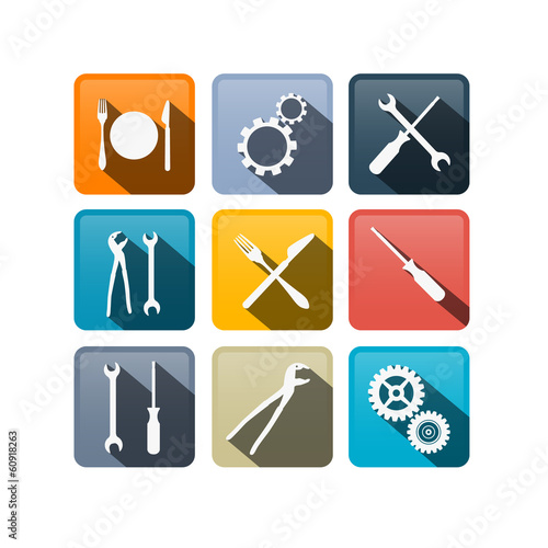 Vector: Retro Vector Buttons: Cogs, Gears, Screwdriver, Pincers, Spanner Retro Vector Buttons: Cogs, Gears, Screwdriver, Pincers, Spanner