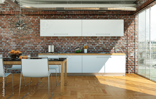 Illustration: moderne Wohnküche im Loft moderne Wohnküche im Loft