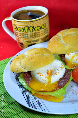 Photo: Poached egg on toasted English muffin Poached egg on toasted English muffin