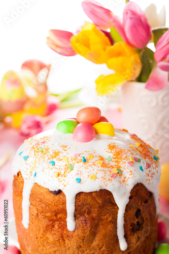 Photo: Easter cake and eggs Easter cake and eggs