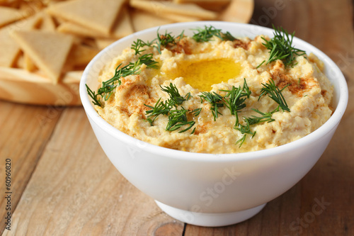 Photo: Homemade hummus with healthy chips Homemade hummus with healthy chips