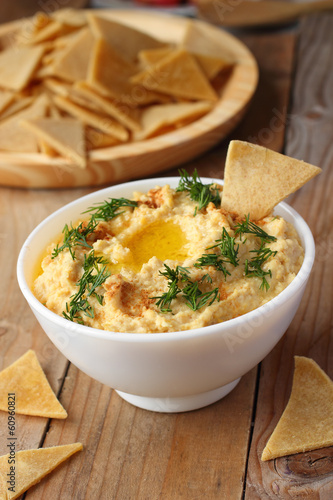 Photo: Homemade hummus with healthy chips Homemade hummus with healthy chips