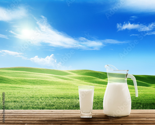 Photo: milk and sunny spring field milk and sunny spring field