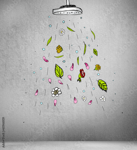 Photo: Creative freshness background. Inside a room with sketch shower Creative freshness background. Inside a room with sketch shower