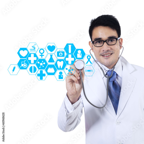 Photo: Doctor With Stethoscope And Virtual Screen Doctor With Stethoscope And Virtual Screen