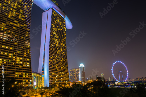 Photo: Nightscape of Singapore Marina Bay Sand and Singapore flyer Nightscape of Singapore Marina Bay Sand and Singapore flyer