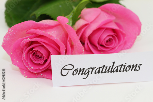 Photo: Congratulations card with two pink roses Congratulations card with two pink roses