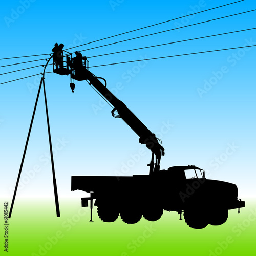 Vector: Electrician, making repairs at a power pole. Vector illustration Electrician, making repairs at a power pole. Vector illustration