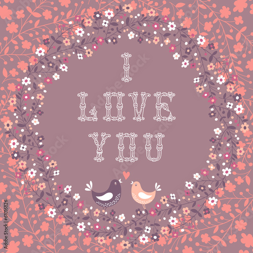 Vector: Beautiful greeting card with flowers and birds Beautiful greeting card with flowers and birds