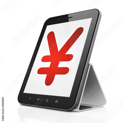 Illustration: Currency concept: Yen on tablet pc computer Currency concept: Yen on tablet pc computer