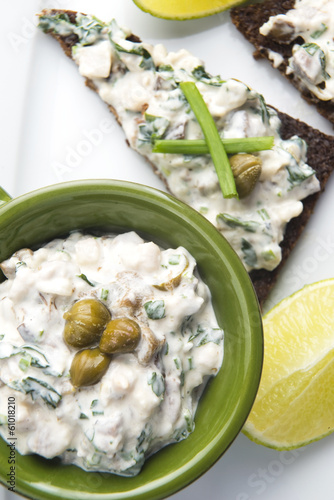 Photo: sandwiches with dark bread, herrings, mushrooms, pepper sandwiches with dark bread, herrings, mushrooms, pepper