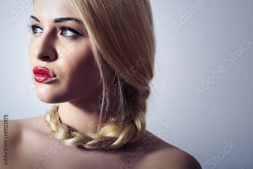 Photo: Beautiful Blond Woman with Heart on the Lips.Beauty Red Sexy Beautiful Blond Woman with Heart on the Lips.Beauty Red Sexy