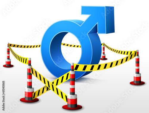 Vector: Male symbol located in restricted area with barrier tape Male symbol located in restricted area with barrier tape