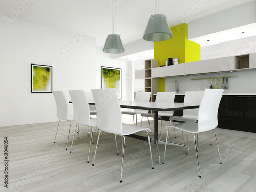 Illustration: Modern green colored kitchen interior Modern green colored kitchen interior