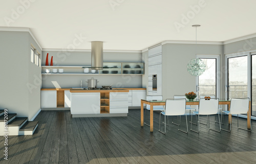 Illustration: Moderne Küche mit Esszimmer Moderne Küche mit Esszimmer