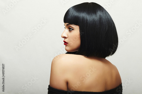Photo: Sexy Back of Beautiful Brunette Woman.bob Haircut.Retro Lady Sexy Back of Beautiful Brunette Woman.bob Haircut.Retro Lady