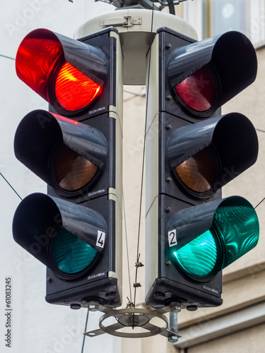 Photo: traffic lights with red and green light traffic lights with red and green light