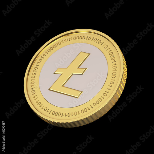 Illustration: Golden Litecoin digital currency coin. Golden Litecoin digital currency coin.