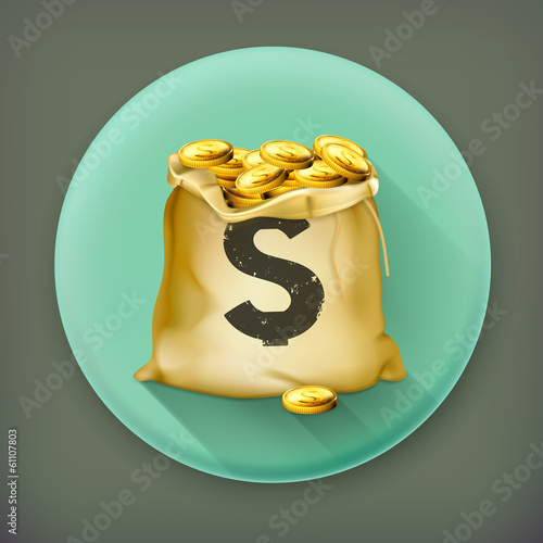 Vector: Bag of gold, long shadow vector icon Bag of gold, long shadow vector icon