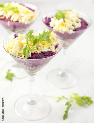 Photo: Beetroot salad with herring in a glass Beetroot salad with herring in a glass