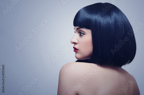 Photo: Sexy Back of Beautiful Brunette Woman with bob Haircut. Sexy Back of Beautiful Brunette Woman with bob Haircut.
