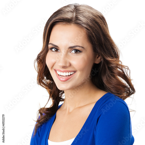 Photo: Happy smiling young woman, over white Happy smiling young woman, over white